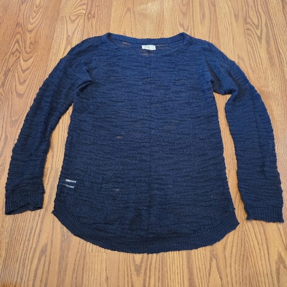 Lou & Grey Sweaters - Lou & Grey Textured Navy Blue Sweater Curved Hem Side Slits Preppy Work Office M